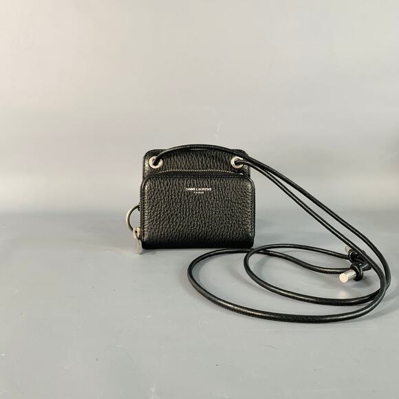 SAINT LAURENT One Size Black Silver Pebble Grain Leather Zip Wallet Handbag - Picture 1 of 7